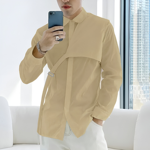 Men's Casual Long Sleeve Solid Color Irregular Shirt