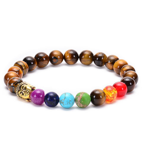 7 Chakras Healing Bracelet — Natural Lava & Tiger Eye Stones