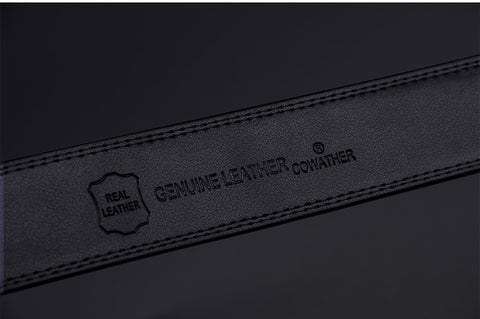 Ceinture en cuir de vachette à deux couches à boucle automatique pour hommes