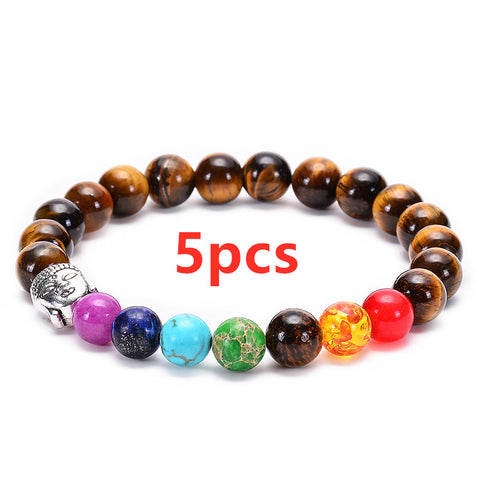 7 Chakras Healing Bracelet — Natural Lava & Tiger Eye Stones