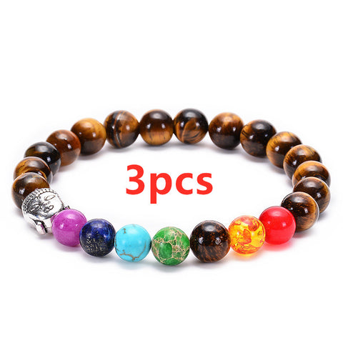 7 Chakras Healing Bracelet — Natural Lava & Tiger Eye Stones