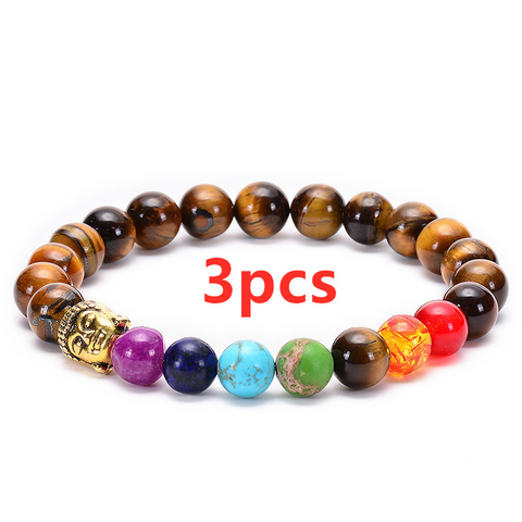 7 Chakras Healing Bracelet — Natural Lava & Tiger Eye Stones