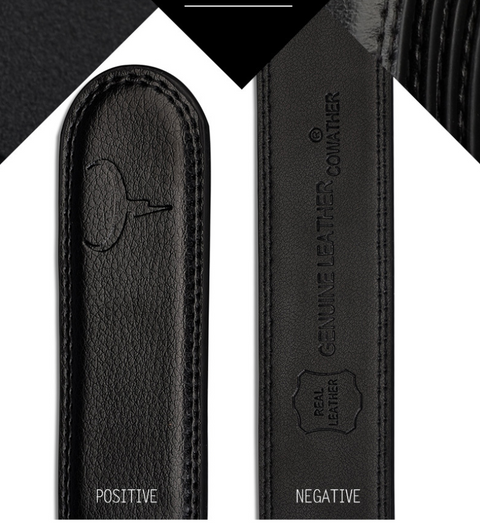 Ceinture en cuir de vachette à deux couches à boucle automatique pour hommes