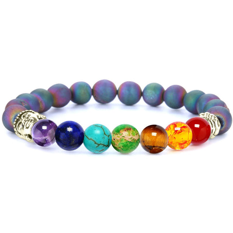 7 Chakras Healing Bracelet — Natural Lava & Tiger Eye Stones
