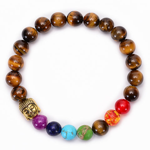 7 Chakras Healing Bracelet — Natural Lava & Tiger Eye Stones