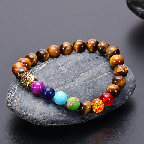 7 Chakras Healing Bracelet — Natural Lava & Tiger Eye Stones