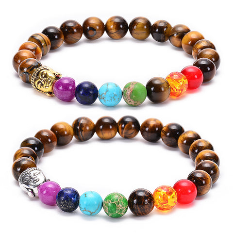 7 Chakras Healing Bracelet — Natural Lava & Tiger Eye Stones