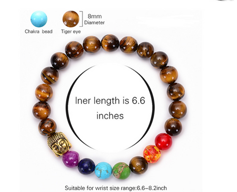 7 Chakras Healing Bracelet — Natural Lava & Tiger Eye Stones