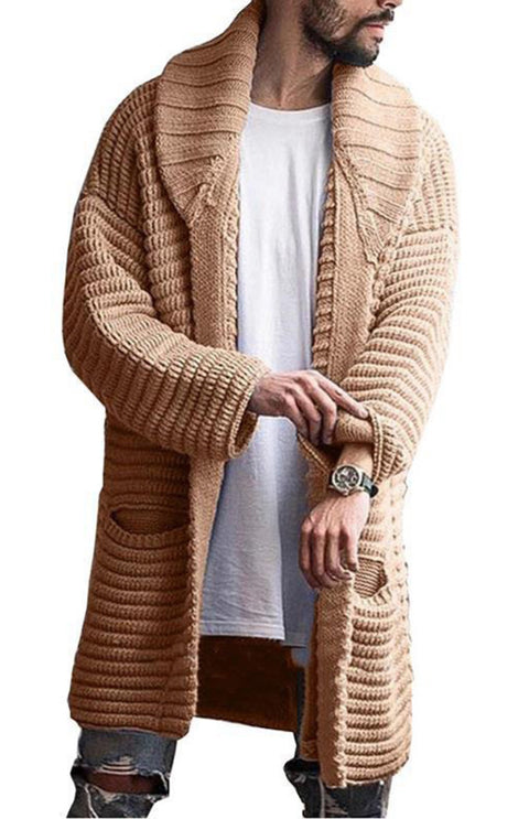 Men's Mid-Length Large Lapel Long Sleeve Knitted Cardigan