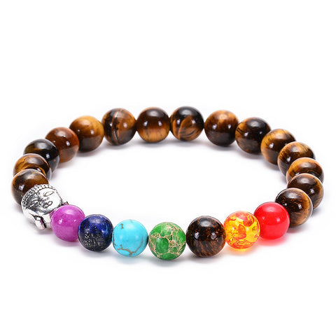 7 Chakras Healing Bracelet — Natural Lava & Tiger Eye Stones