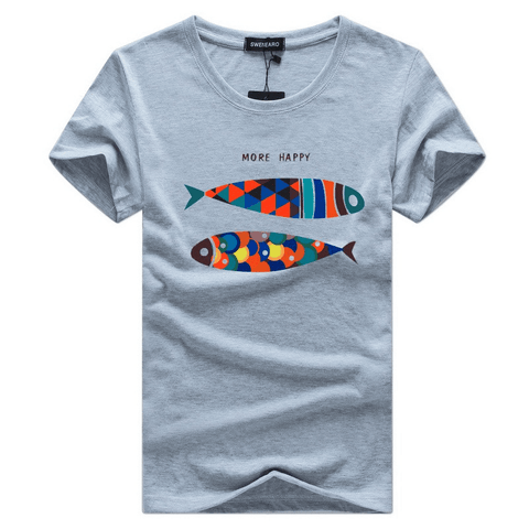 Casual Fashion More Happy Fish Print Short-Sleeve T-Shirt - T-Shirts - NouveExpress