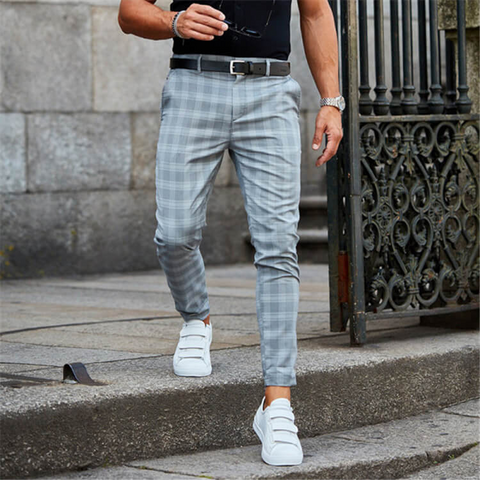 Pantalones casuales de corte recto a cuadros para hombre 
