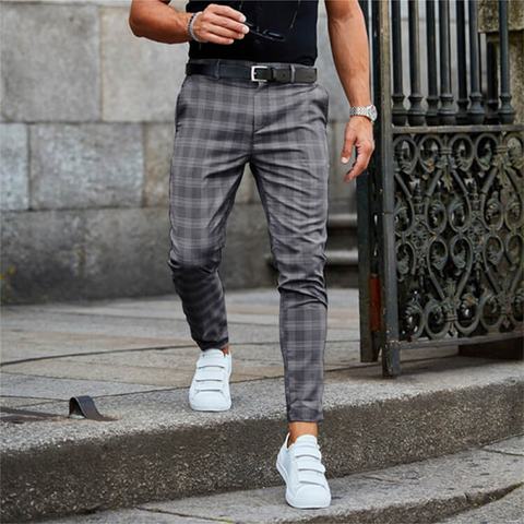 Pantalones casuales de corte recto a cuadros para hombre 