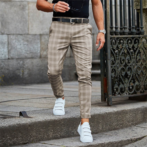 Pantalones casuales de corte recto a cuadros para hombre 