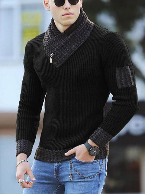 Men’s Pullover Zip Accent Ribbed Collar Sweater