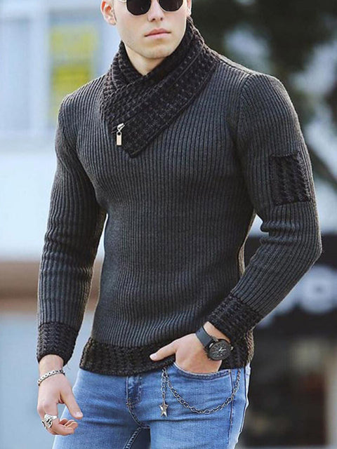 Men’s Pullover Zip Accent Ribbed Collar Sweater