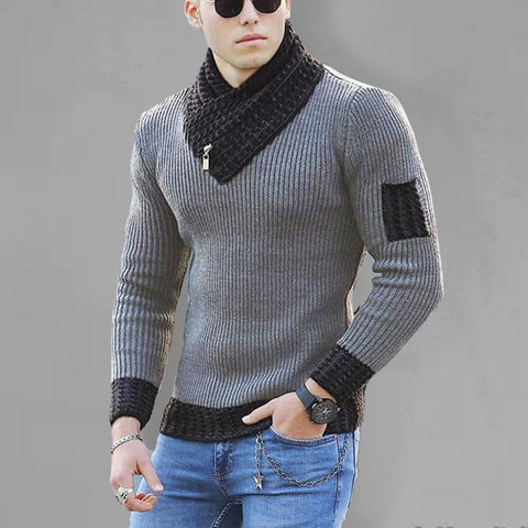Men’s Pullover Zip Accent Ribbed Collar Sweater