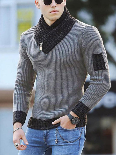 Men’s Pullover Zip Accent Ribbed Collar Sweater