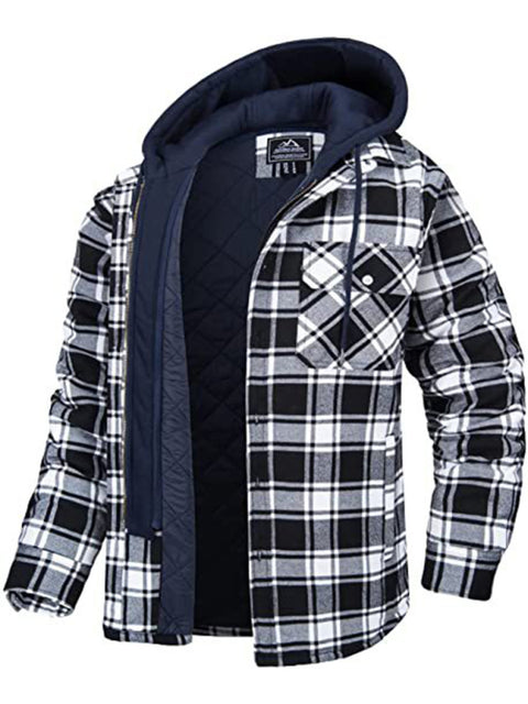 Men’s Plaid Quilted Hoodie - Flannel Shirt Jacket