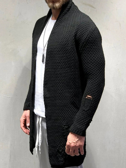Cardigan tricoté mi-long avec patch pour homme 