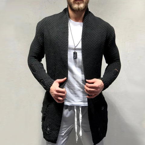 Cardigan tricoté mi-long avec patch pour homme 