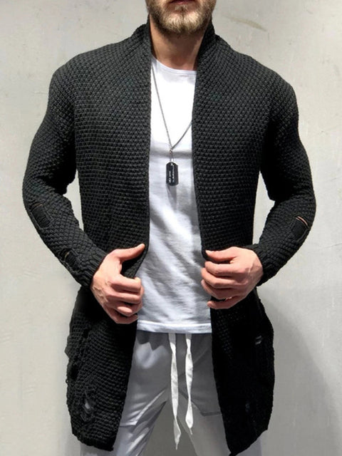 Cardigan tricoté mi-long avec patch pour homme 