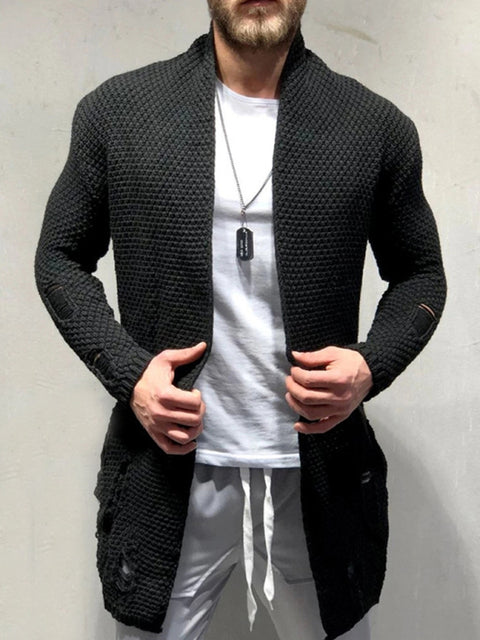 Cardigan tricoté mi-long avec patch pour homme 
