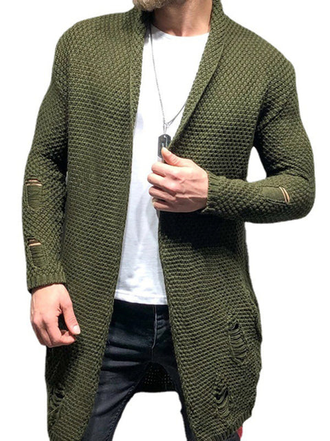 Cardigan tricoté mi-long avec patch pour homme 