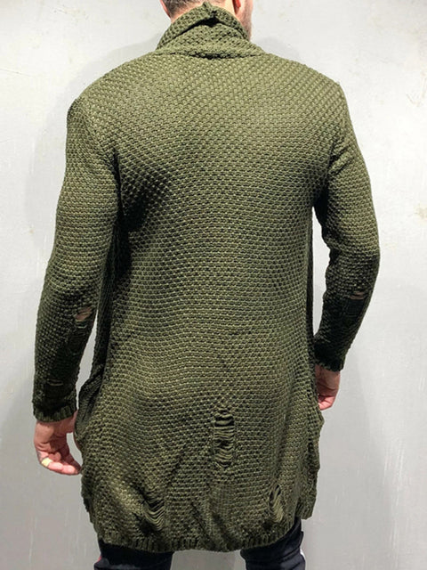 Cardigan tricoté mi-long avec patch pour homme 