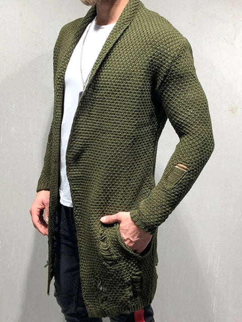 Cardigan tricoté mi-long avec patch pour homme 