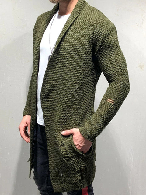 Cardigan tricoté mi-long avec patch pour homme 