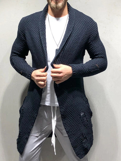 Cardigan tricoté mi-long avec patch pour homme 