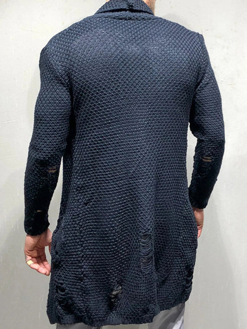 Cardigan tricoté mi-long avec patch pour homme 
