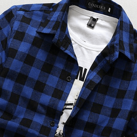 Men Lapel Short-Sleeve Plaid Shirt - Shirts - NouveExpress
