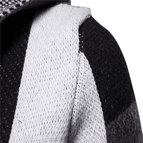 Men's Color Blocking Knitted Hooded Long Coat - Coats - NouveExpress