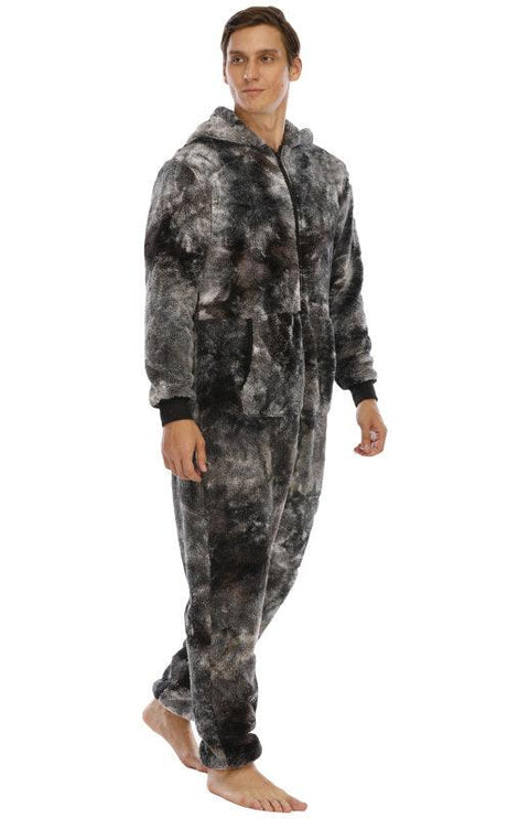 Men's Thickened Fleece Double-Sided Fleece - Tie-Dye Jumpsuit - Loungewear - NouveExpress