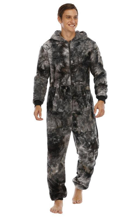 Men's Thickened Fleece Double-Sided Fleece - Tie-Dye Jumpsuit - Loungewear - NouveExpress