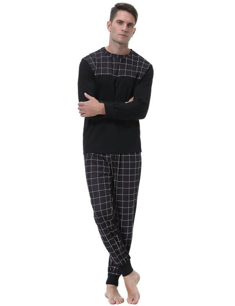 Stitched Plaid Pajama Set - Sleepwear - NouveExpress
