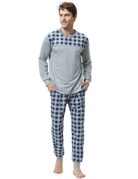 Stitched Plaid Pajama Set - Sleepwear - NouveExpress
