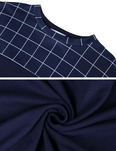 Stitched Plaid Pajama Set - Sleepwear - NouveExpress