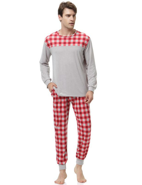 Stitched Plaid Pajama Set - Sleepwear - NouveExpress