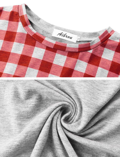 Stitched Plaid Pajama Set - Sleepwear - NouveExpress