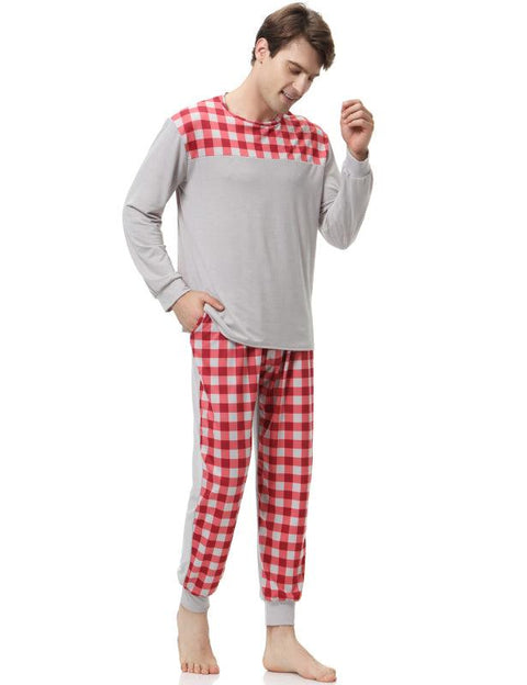 Stitched Plaid Pajama Set - Sleepwear - NouveExpress